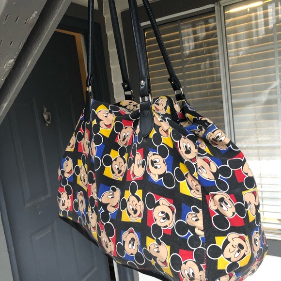 Vintage Mickey Unlimited Mouse Disney By Glentex Sholder Bag Black ,Tan & Red - Picture 14 of 16